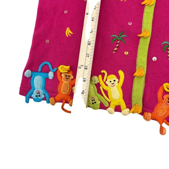 Berek Womens Monkey Cardigan Sweater M Pink Green Cotton Blend - Picture 5 of 6